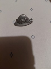Birds and Blooms sun hat bonnet Pewter BROOCH Pin Signed Small Vintage