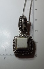 Vintage Sterling Silver Box Chain 20″ With Square White Buffalo Stone Pendant
