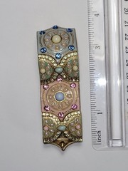 Vintage Wide Cuff Cloisonné Bracelet Ornate Enamel Rhinestone Gold-tone Jewelry