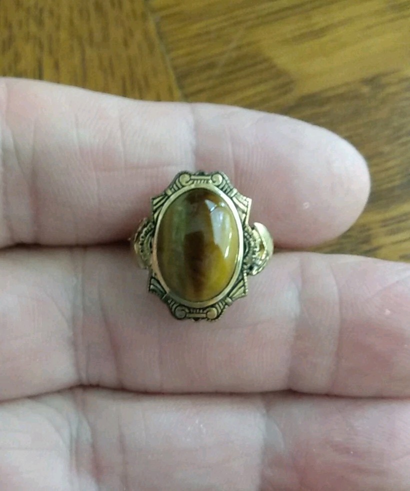 Antique Woman’s Tiger’s Eye 1/20 10K Gold Filled Ring 5 1/2 Signed C & C