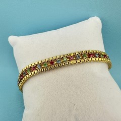 Vintage Rhinestone Bracelet Gold Tone Cup Chain Pastel Color Prong Set Stones 7″