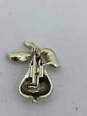 Vintage Costume Brooch Pin Gold Tone Pear Fruit Hat Lapel Pin Back 1”