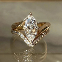 14K Yellow Gold Plated 2Ct Marquise Lab Created Diamond Wedding Bridal Ring Set