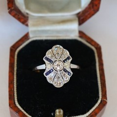 Art Deco Lab Created Diamonds ring with Blue Sapphire 925 Sterling Silver Ring