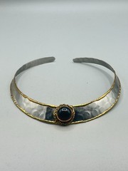 Mixed Metals Brutalist Choker Collar Necklace With Black Stone