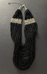 Vintage Multi-Strand Black Seed Beads W/ Chrome Bead Inset Necklace NK#28