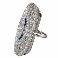 Sparkling Art Deco Round Cut Moissanite and Blue Sapphire Ring 925 Sliver Ring