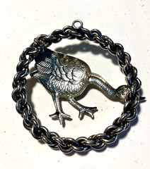 Sterling Silver Vintage Pendant (NO CHAIN) Goose Round Large 2.75 inch Unique