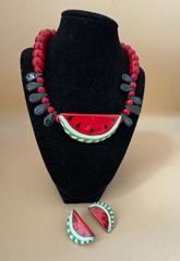 Flying Colors Watermelon Ceramic Vintage Necklace And Clip Earrings ds20