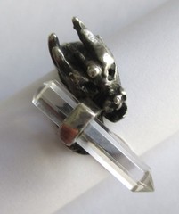 Sz 9.5 VINTAGE STERLING SILVER CLEAR QUARTZ ROCK CRYSTAL WAND DRAGON RING