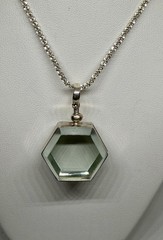 Vintage Aqua Hexagon Glass Locket Pendant Necklace 925 Sterling Silver 20”