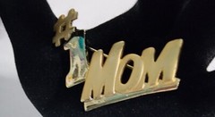#1 Mom Pin Brooch Mother’s Day Jewelry Gift Shiney & Matte Gold Signed AJC