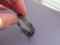 VINTAGE OLD PAWN STERLING OVAL GREEN TURQUOISE TOOL ARROW FEATHER CUFF BRACELET