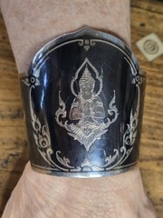 VINTAGE SIAM STERLING SILVER NIELLO WIDE CUFF BRACELET THAI DANCERS 47.95G