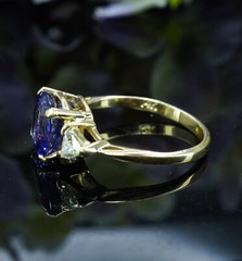 Vintage Gem Cushion Tanzanite Trillion Diamond 3 stone Ring 14K Gold 2.5ct