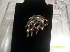 Navette Cut Lovely Vintage Brooch with Smoked & Red Rhonestones