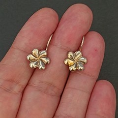 Vintage Soviet Gold Wash 875 Silver Earrings USSR Russian Floral Dangle Vermeil