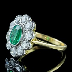 2.90 Ct Natural Emerald Art Deco Vintage Engagement Ring 14K Yellow Gold Over