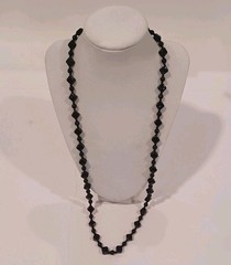 Vtg Long Jet Black Glass Beaded Necklace 28″ Diamond And Round Shape Beads