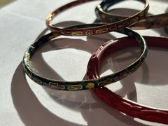 Lot of 5 Vintage Floral Enamel Cloisonné Asian Bangle Bracelets