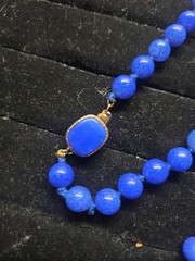 Vintage Marvella Signed Blue Round Ball Glass Bead Necklace W/ Gold Plated Clasp