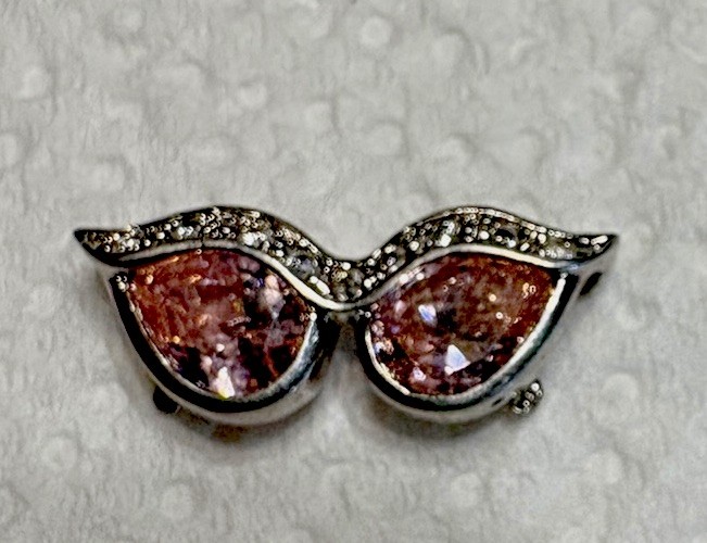 Vintage PINK 925 STERLING SILVER MCM RETRO Cat Eye Glasses CHARM or PENDANT 1″