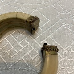 Vintage India Inlaid Bone Horn Brass Hinged Cabochon Gem Bracelet Clamper Close
