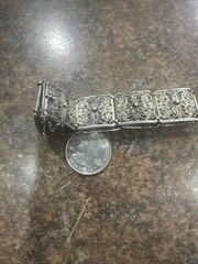 Vintage 835 Silver Ornate Filigree Panel Link Bracelet Floral 7.25”Long