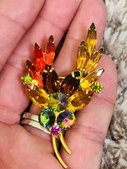 Vintage Fall Colors Leaf Brooch Open Back Design