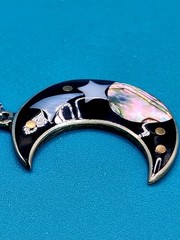 Vintage Alpaca Mexico Crescent Moon Necklace Mother Of Pearl Abalone Shell Rare