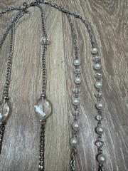 Clear Bead And Pearl Like 3 Layer Silver Like Necklace 19”