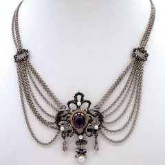 Antique 835 Silver Festoon Necklace Amethyst Pearl German Edwardian Art Nouveau