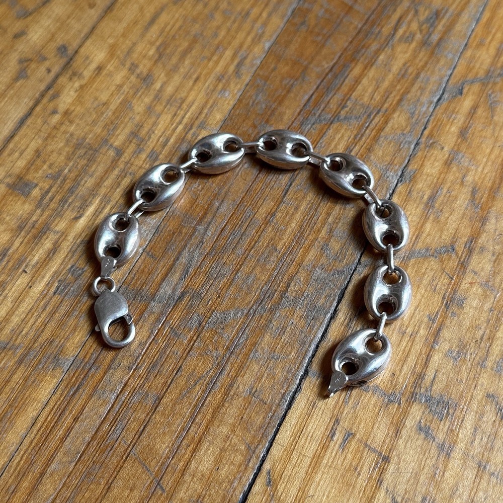 Vintage Sterling Silver Mariner Puffy Link Bracelet Italy 7.75” Long 0.5” Wide