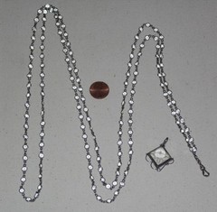 Antique Vintage Sterling Silver open-back faceted Crystal Chain Necklace Fob 63″