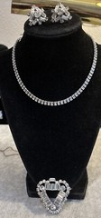 Vtg Gorgeous B. David Rhinestone Necklace Brooch & Screw Back Earrings