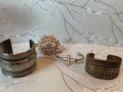 MCM Mixed Lot of 4 Bracelets Bangles Brooch Silver Gold Pink Blue