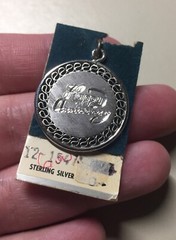 Vintage 1960s Griffith Sterling Happy Anniversary Engraved Reticulated Charm NOS