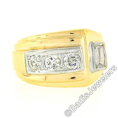 Unisex Vintage 14k TT Gold 0.66ctw European & Baguette Diamond Buckle Band Ring
