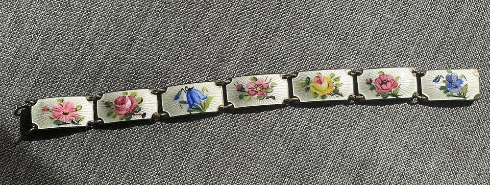 1970’s OPRO Norway 925 Sterling Guilloche Vermeil Panel Bracelet 7.5 long
