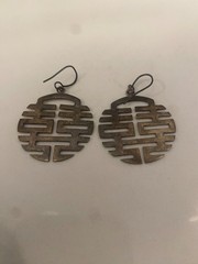 Vintage 900 Silver Geometric Cutout Dangle Earrings 8.9g Asian Motif 1.5″