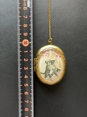 Vintage Wedding Cat Pattern Locket Pendant Oval Photo Locket Necklace 24”