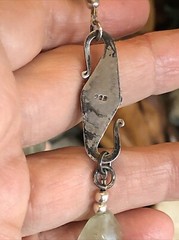 24. Vintage 925 Sterling Faceted Prehnite Beads Carved stone Pendant Necklace