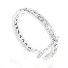 Vintage 14k White Gold 0.60ctw Round Pave Diamond w/ Milgrain Eternity Band Ring