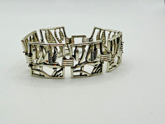 SILVER TONE BIRD PANEL LINK BRACELET NATURE CATTAILS BOX CLASP 7 IN WOMENS