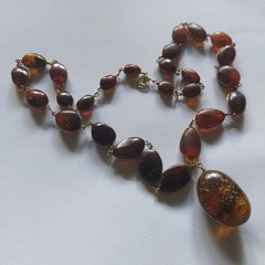 Vintage Bultic Amber Graduated Nuggets Wire Wrapped Necklace 24” 26g