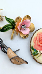 Vintage Flower Brooch Lot Rose Ladybug Enamel Floral Pins 4 Piece Collection