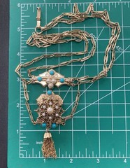Vintage Victorian Revival Necklace Earrings Faux Pearl turquoise Festoon Tassel