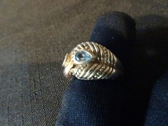 #595–VINTAGE BJC 925-14K–STERLING SILVER RING–SIZE-7–TWO STONES