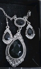 Estate Sale – Vintage AVON Jet Black Embellished Pendant Necklace & Earrings Set