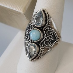 925 Sterling Silver INDIA PTI Blue Topaz & Larimar Ring Size 9.5 – 7.5g JTV gem